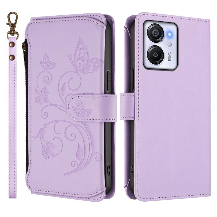 For Blackview Oscal Modern 8 / Color 8 Butterfly Love Flower Multi-card Zipper Wallet Leather Phone Case