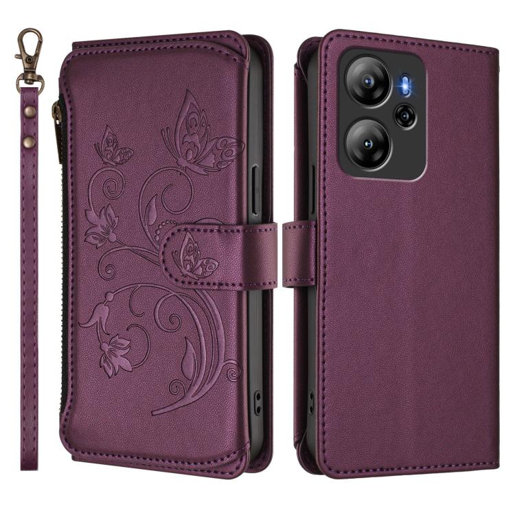 For Blackview Oscal Tiger 13 Butterfly Love Flower Multi-card Zipper Wallet Leather Phone Case