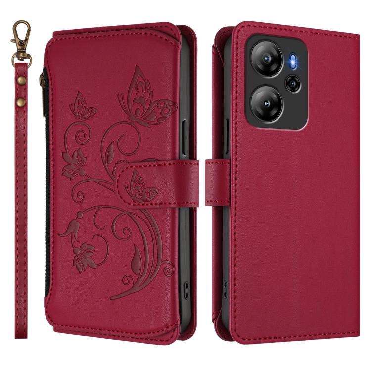For Blackview Oscal Tiger 13 Butterfly Love Flower Multi-card Zipper Wallet Leather Phone Case