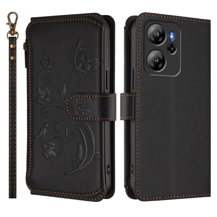 For Blackview Oscal Tiger 13 Butterfly Love Flower Multi-card Zipper Wallet Leather Phone Case