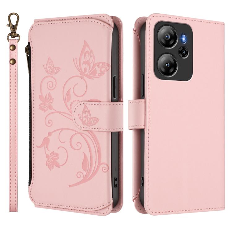 For Blackview Oscal Tiger 13 Butterfly Love Flower Multi-card Zipper Wallet Leather Phone Case