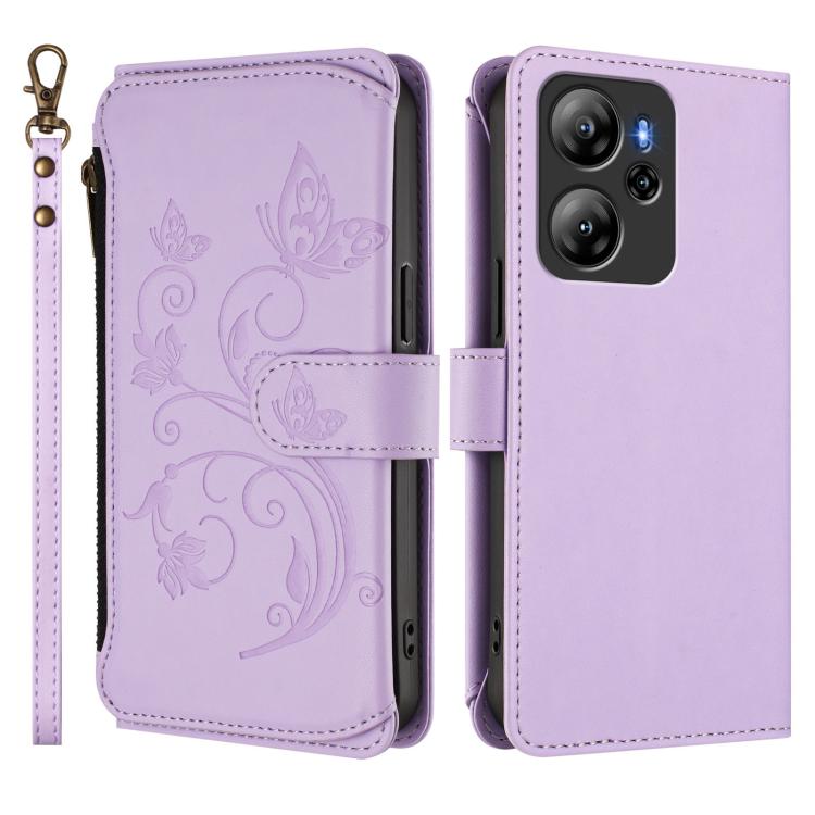 For Blackview Oscal Tiger 13 Butterfly Love Flower Multi-card Zipper Wallet Leather Phone Case
