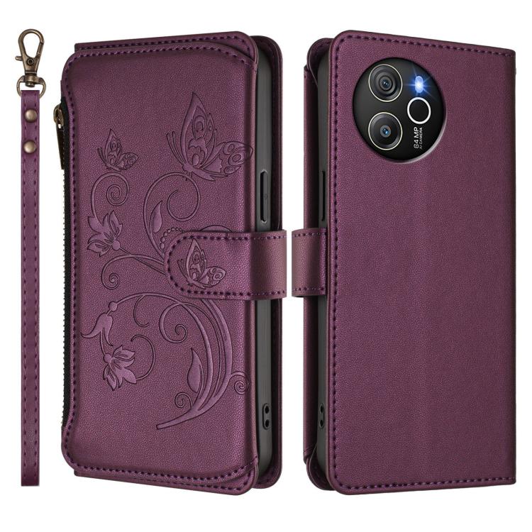 For Blackview Shark 8 / Oscal Tiger 12 Butterfly Love Flower Multi-card Zipper Wallet Leather Phone Case