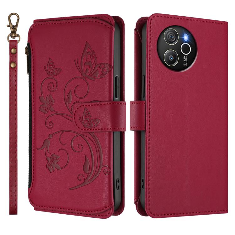 For Blackview Shark 8 / Oscal Tiger 12 Butterfly Love Flower Multi-card Zipper Wallet Leather Phone Case
