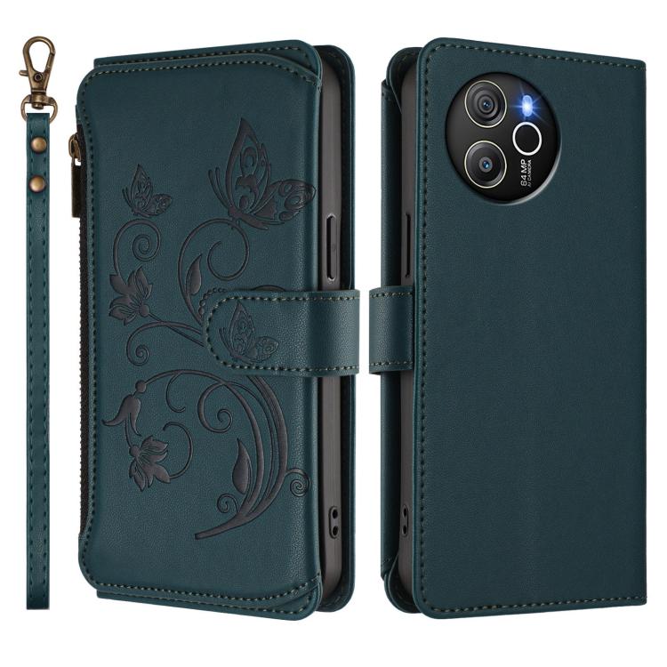 For Blackview Shark 8 / Oscal Tiger 12 Butterfly Love Flower Multi-card Zipper Wallet Leather Phone Case