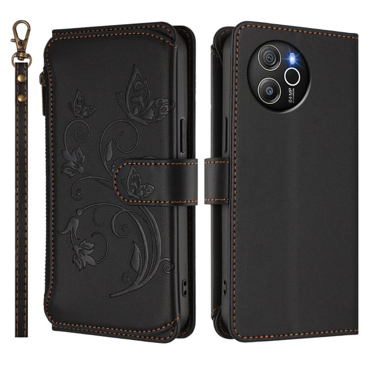 For Blackview Shark 8 / Oscal Tiger 12 Butterfly Love Flower Multi-card Zipper Wallet Leather Phone Case