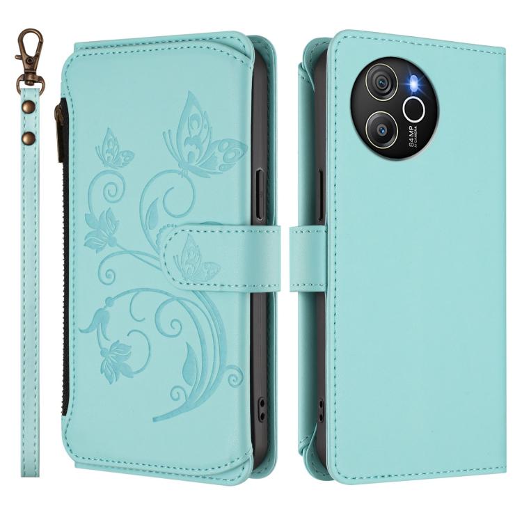 For Blackview Shark 8 / Oscal Tiger 12 Butterfly Love Flower Multi-card Zipper Wallet Leather Phone Case