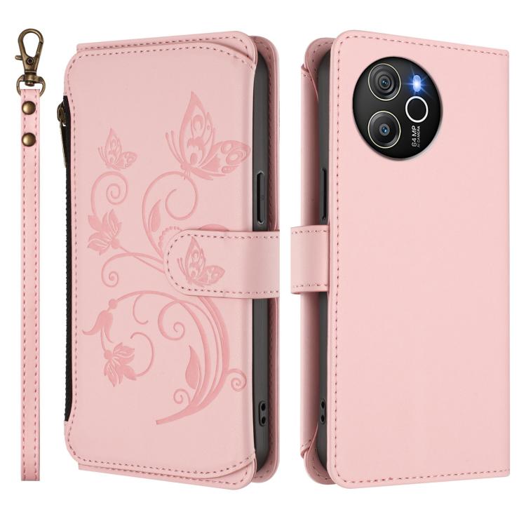 For Blackview Shark 8 / Oscal Tiger 12 Butterfly Love Flower Multi-card Zipper Wallet Leather Phone Case