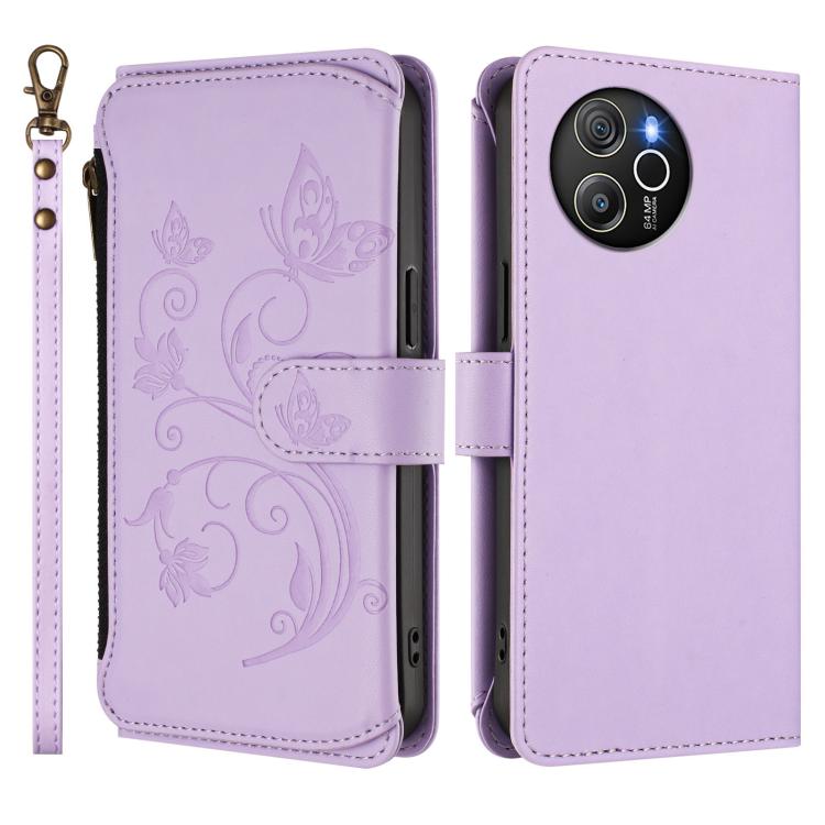 For Blackview Shark 8 / Oscal Tiger 12 Butterfly Love Flower Multi-card Zipper Wallet Leather Phone Case