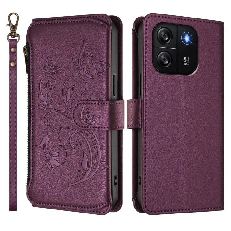 For Blackview Wave 6C Butterfly Love Flower Multi-card Zipper Wallet Leather Phone Case