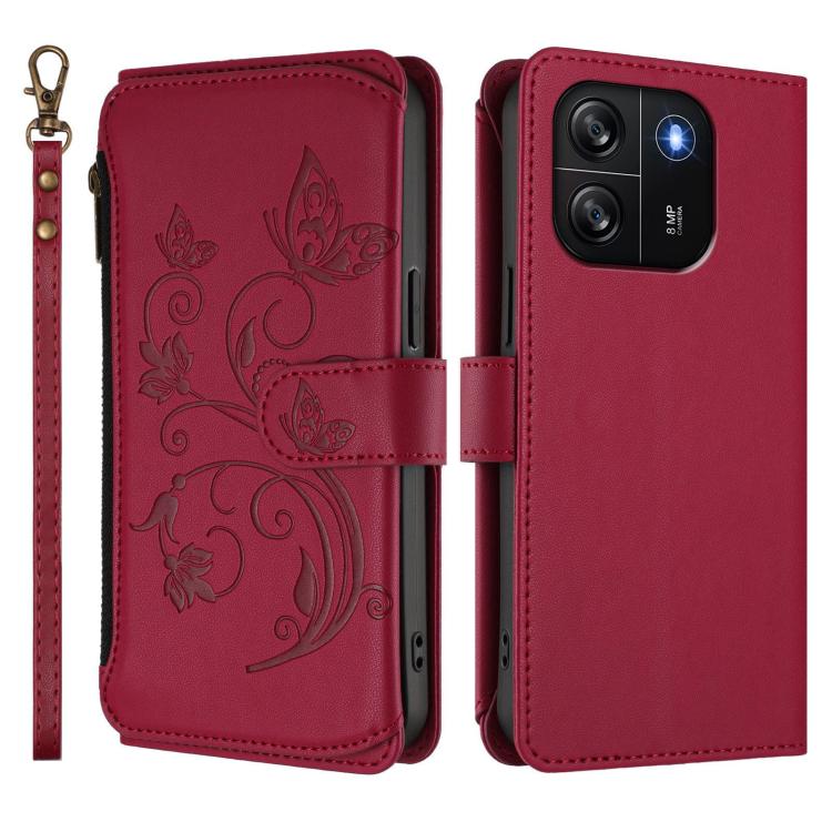 For Blackview Wave 6C Butterfly Love Flower Multi-card Zipper Wallet Leather Phone Case