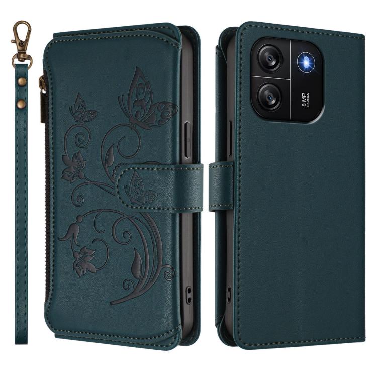 For Blackview Wave 6C Butterfly Love Flower Multi-card Zipper Wallet Leather Phone Case