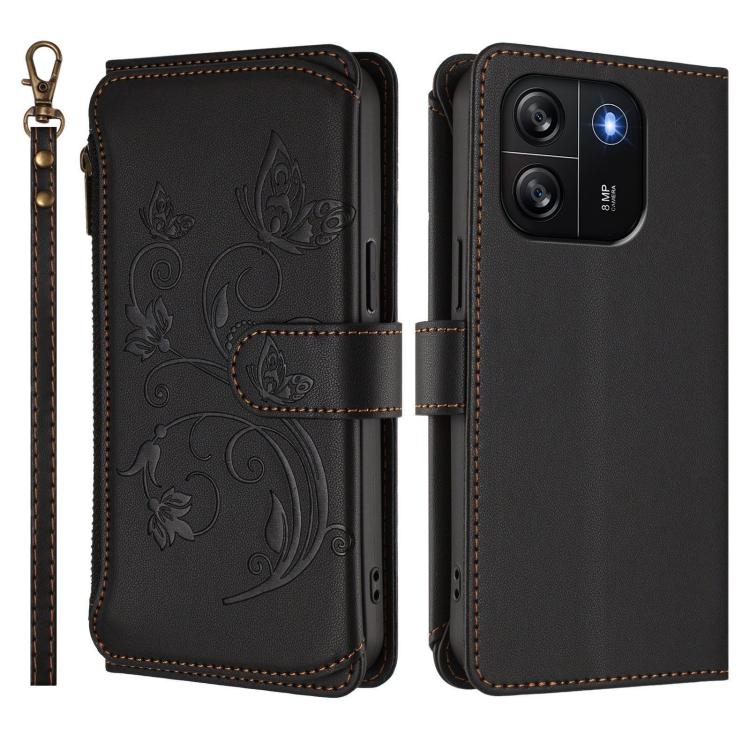 For Blackview Wave 6C Butterfly Love Flower Multi-card Zipper Wallet Leather Phone Case