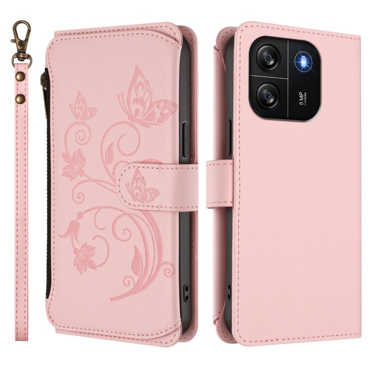 For Blackview Wave 6C Butterfly Love Flower Multi-card Zipper Wallet Leather Phone Case