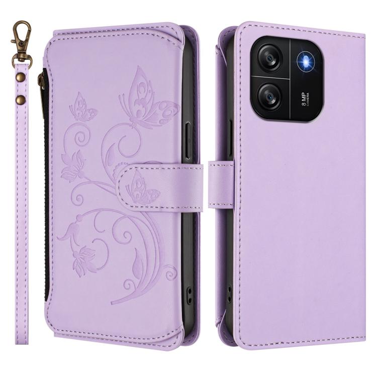 For Blackview Wave 6C Butterfly Love Flower Multi-card Zipper Wallet Leather Phone Case