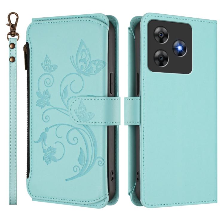For Blackview Wave 8C / 8 Butterfly Love Flower Multi-card Zipper Wallet Leather Phone Case