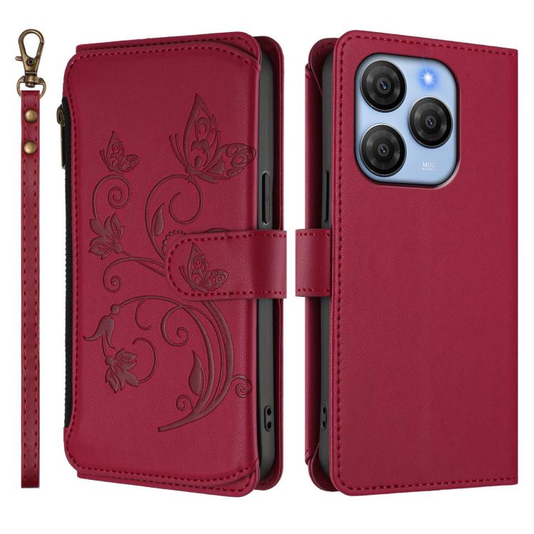 For Blackview Shark 9 5G Butterfly Love Flower Multi-card Zipper Wallet Leather Phone Case