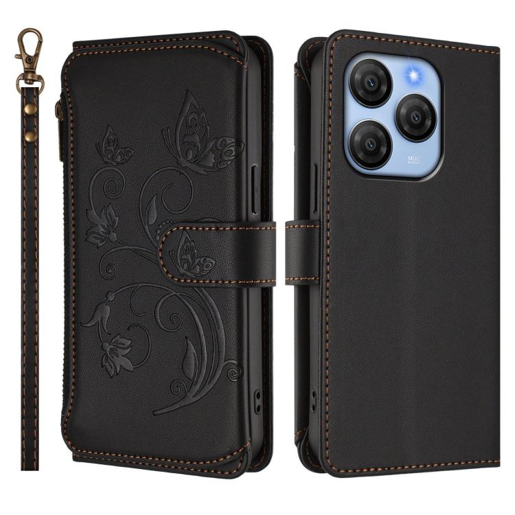 For Blackview Shark 9 5G Butterfly Love Flower Multi-card Zipper Wallet Leather Phone Case