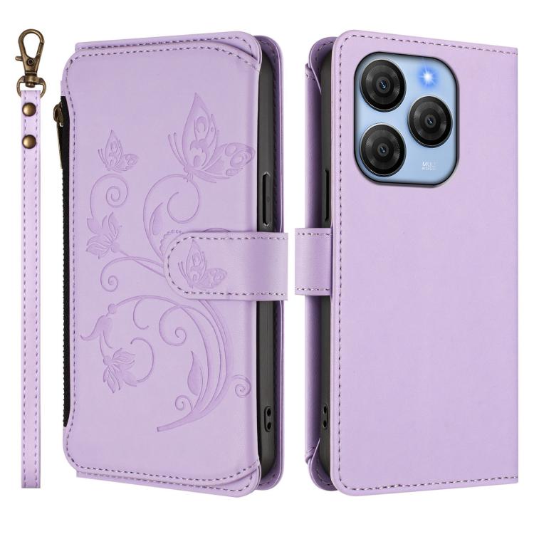 For Blackview Shark 9 5G Butterfly Love Flower Multi-card Zipper Wallet Leather Phone Case