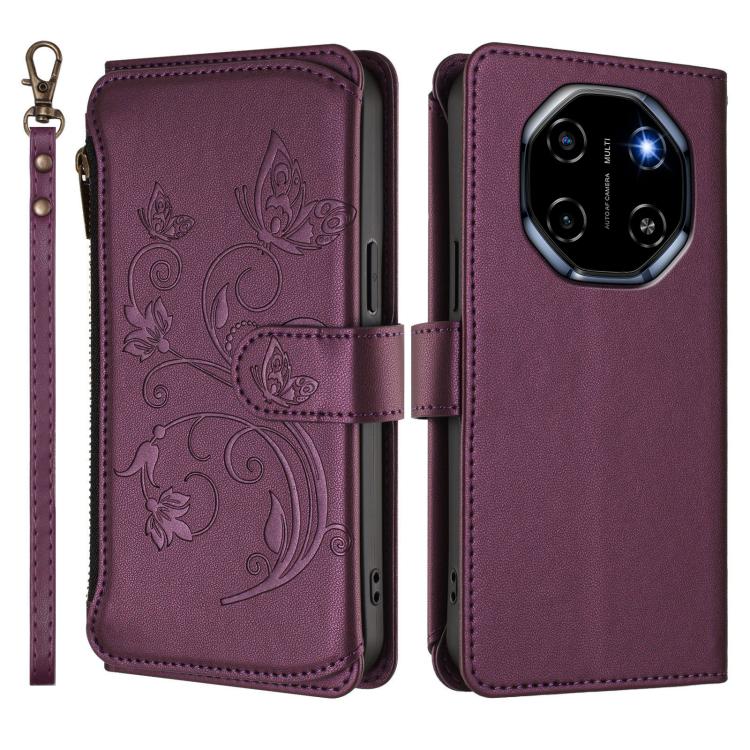 For Blackview Shark 6 Butterfly Love Flower Multi-card Zipper Wallet Leather Phone Case