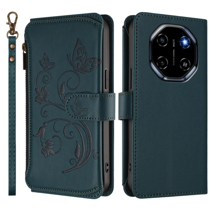 For Blackview Shark 6 Butterfly Love Flower Multi-card Zipper Wallet Leather Phone Case