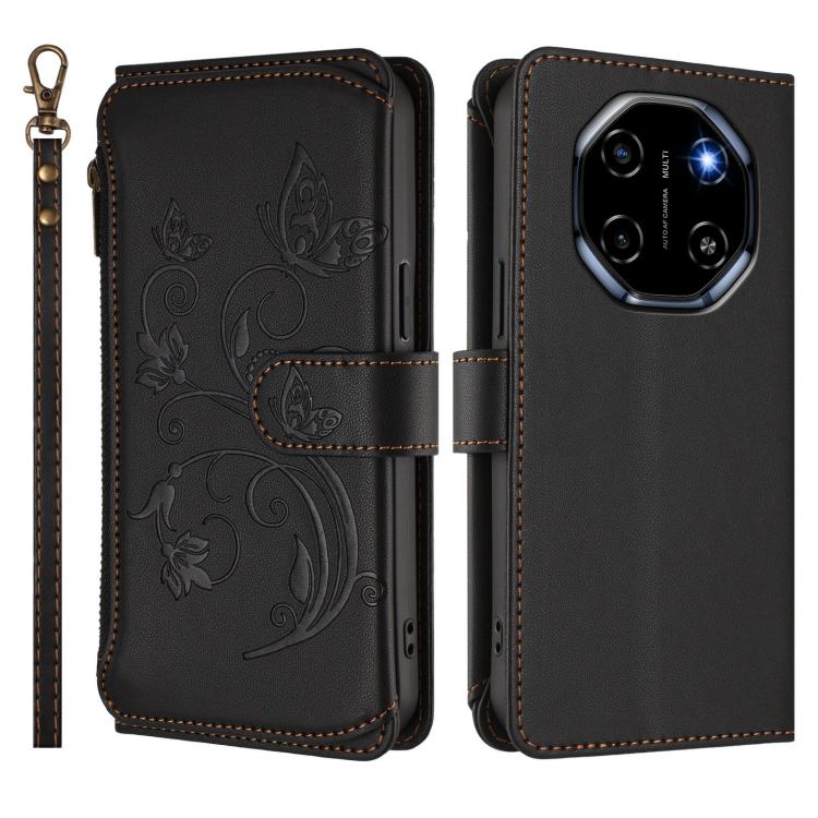 For Blackview Shark 6 Butterfly Love Flower Multi-card Zipper Wallet Leather Phone Case