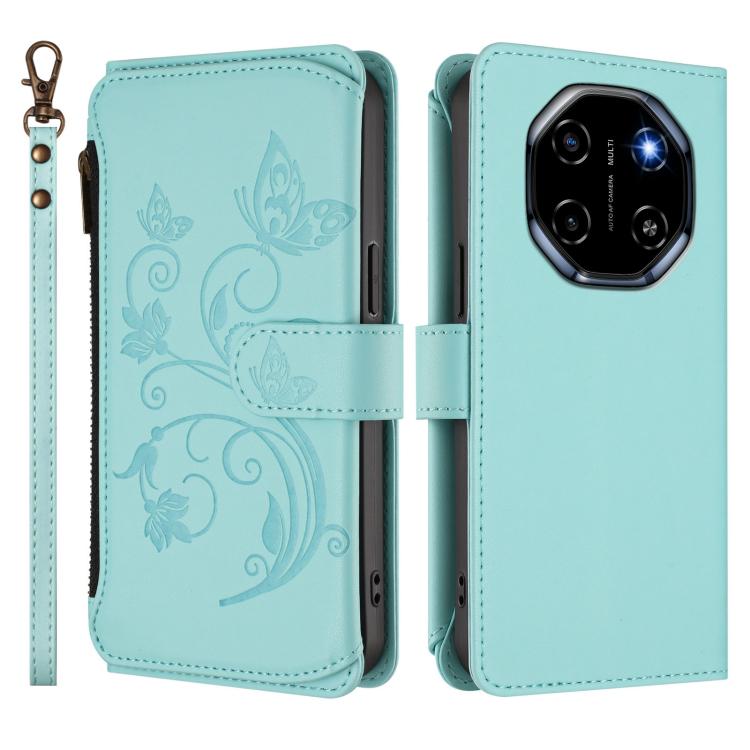 For Blackview Shark 6 Butterfly Love Flower Multi-card Zipper Wallet Leather Phone Case