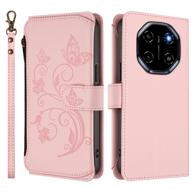 For Blackview Shark 6 Butterfly Love Flower Multi-card Zipper Wallet Leather Phone Case