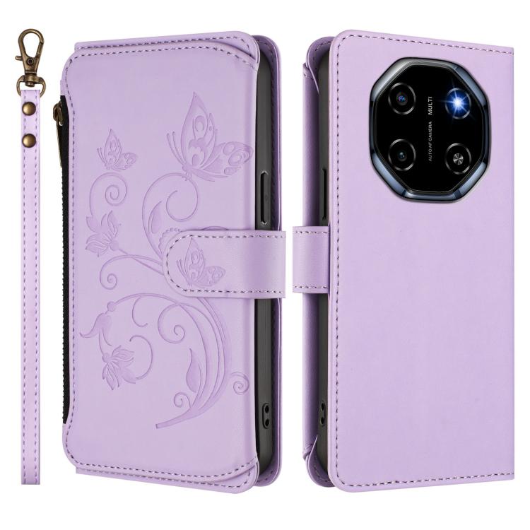 For Blackview Shark 6 Butterfly Love Flower Multi-card Zipper Wallet Leather Phone Case