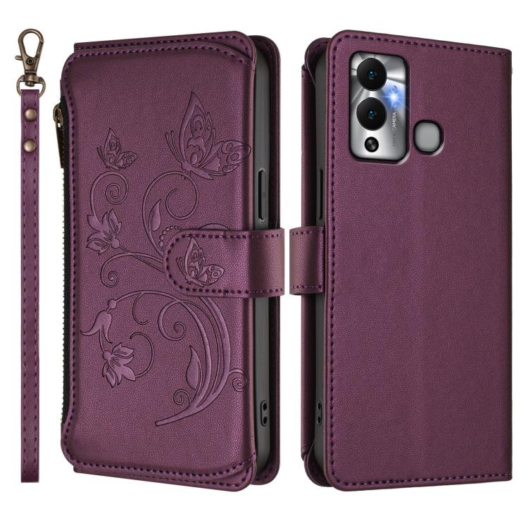 For Infinix Hot 12 Play Butterfly Love Flower Multi-card Zipper Wallet Leather Phone Case