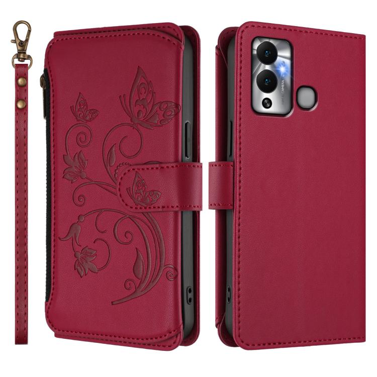 For Infinix Hot 12 Play Butterfly Love Flower Multi-card Zipper Wallet Leather Phone Case