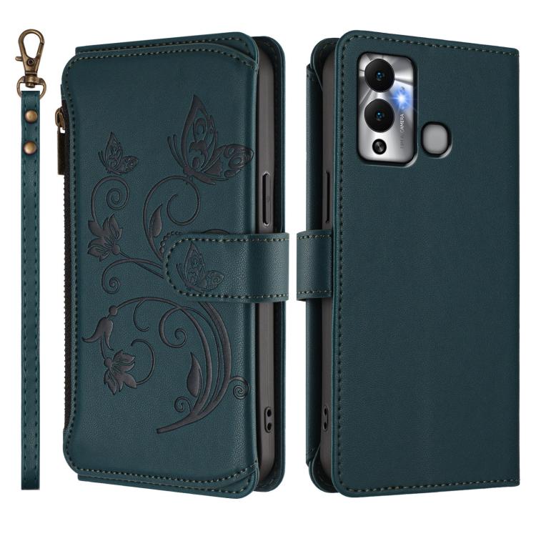 For Infinix Hot 12 Play Butterfly Love Flower Multi-card Zipper Wallet Leather Phone Case