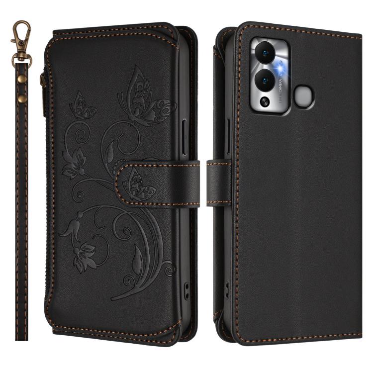 For Infinix Hot 12 Play Butterfly Love Flower Multi-card Zipper Wallet Leather Phone Case
