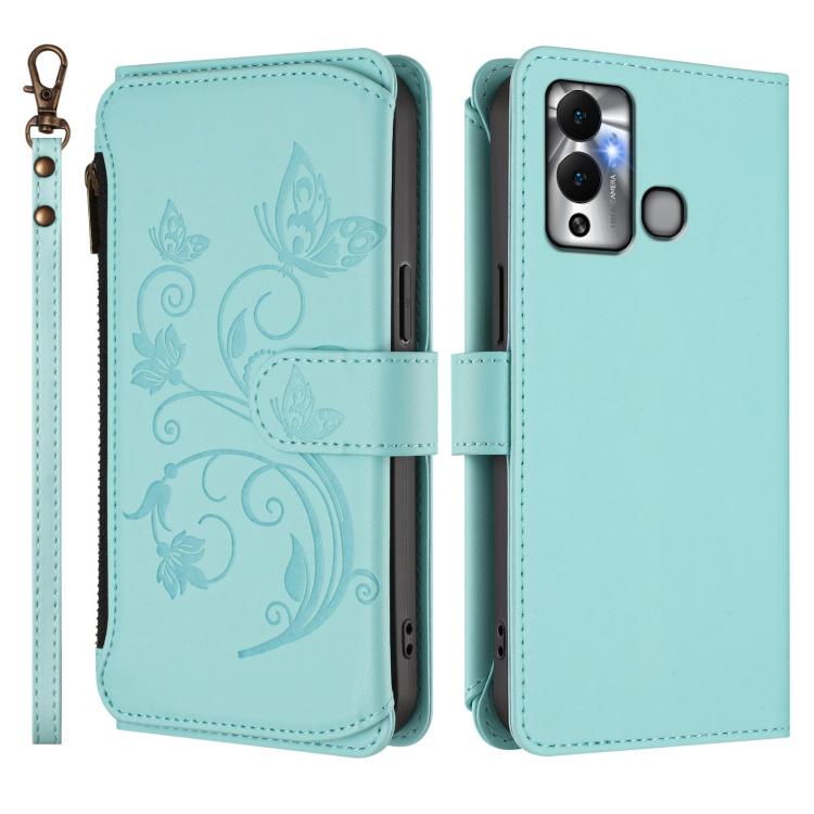For Infinix Hot 12 Play Butterfly Love Flower Multi-card Zipper Wallet Leather Phone Case