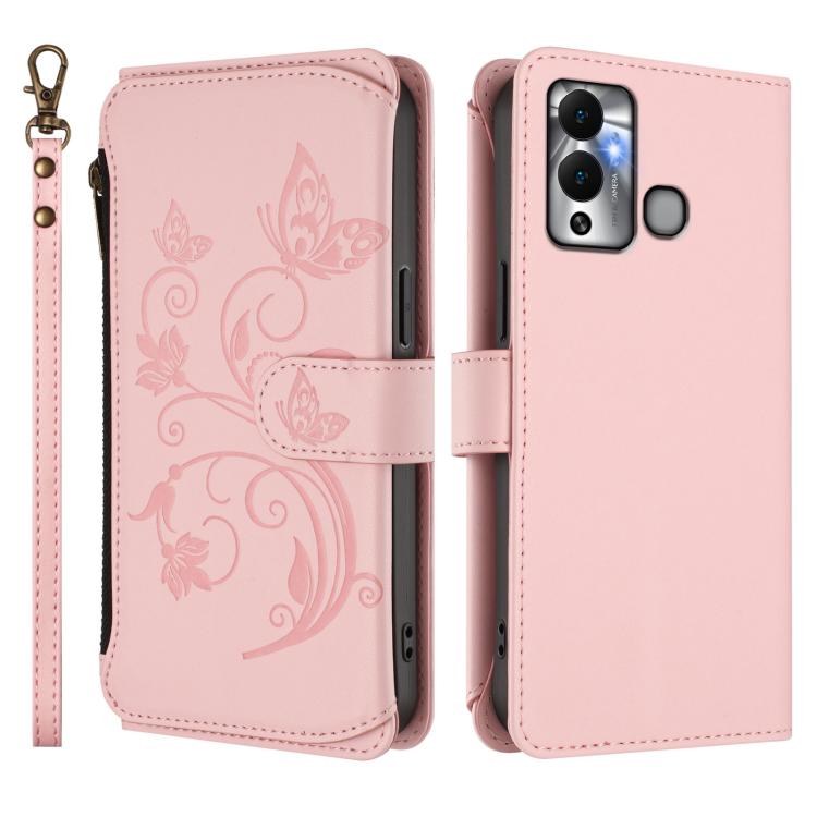 For Infinix Hot 12 Play Butterfly Love Flower Multi-card Zipper Wallet Leather Phone Case