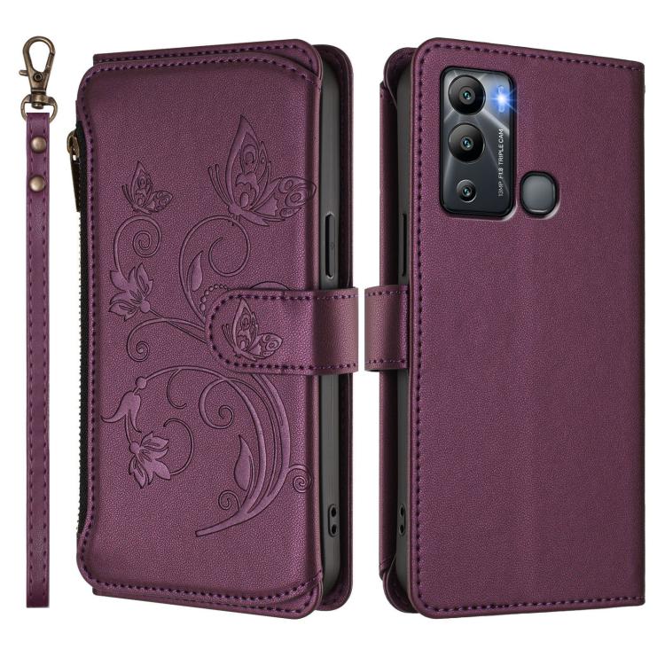 For Infinix Hot 12i / 20i Butterfly Love Flower Multi-card Zipper Wallet Leather Phone Case