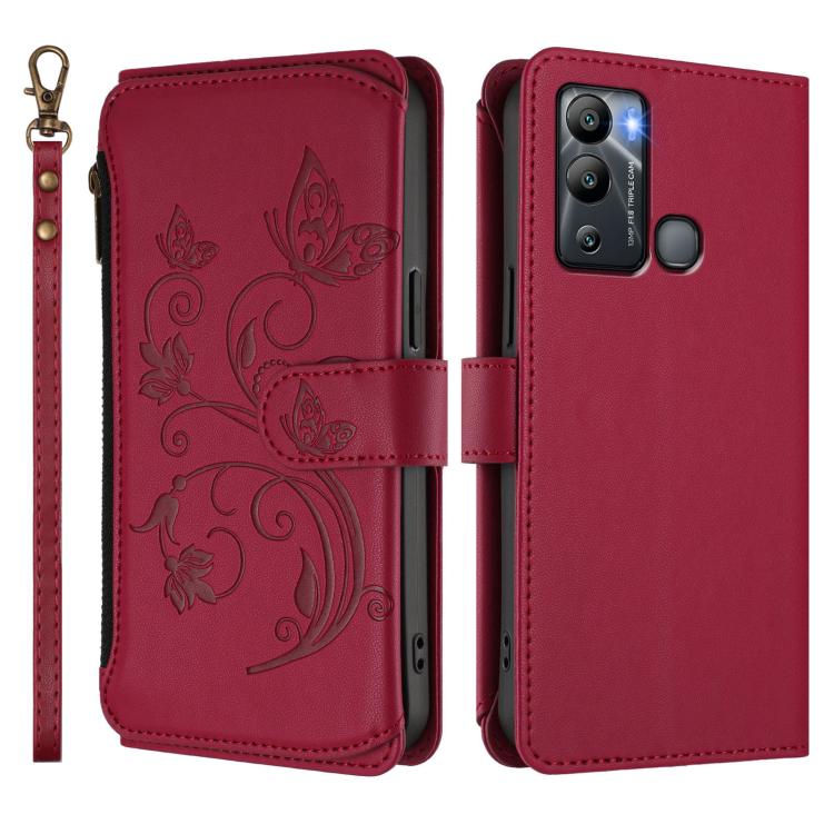 For Infinix Hot 12i / 20i Butterfly Love Flower Multi-card Zipper Wallet Leather Phone Case