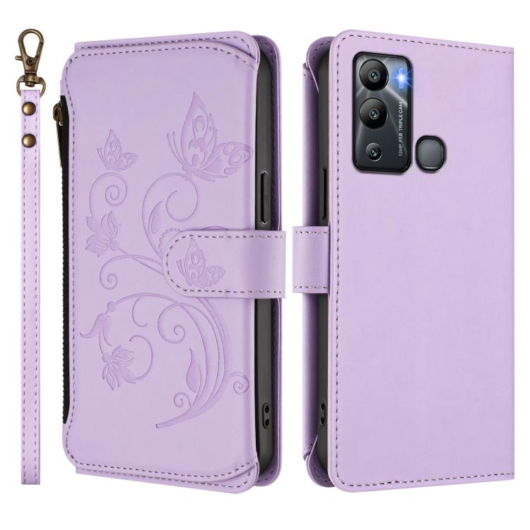 For Infinix Hot 12i / 20i Butterfly Love Flower Multi-card Zipper Wallet Leather Phone Case