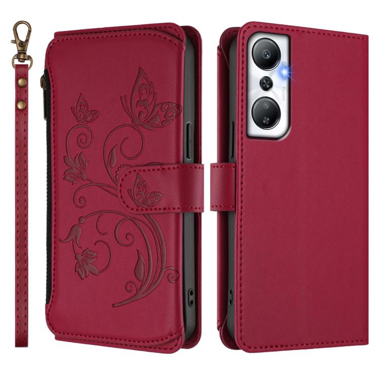 For Infinix Hot 20 4G Butterfly Love Flower Multi-card Zipper Wallet Leather Phone Case