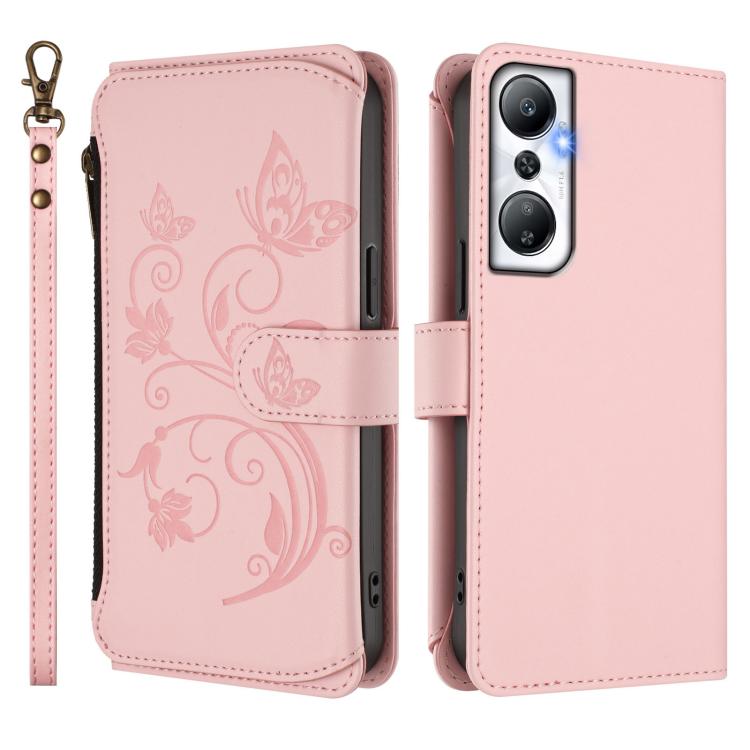 For Infinix Hot 20 4G Butterfly Love Flower Multi-card Zipper Wallet Leather Phone Case