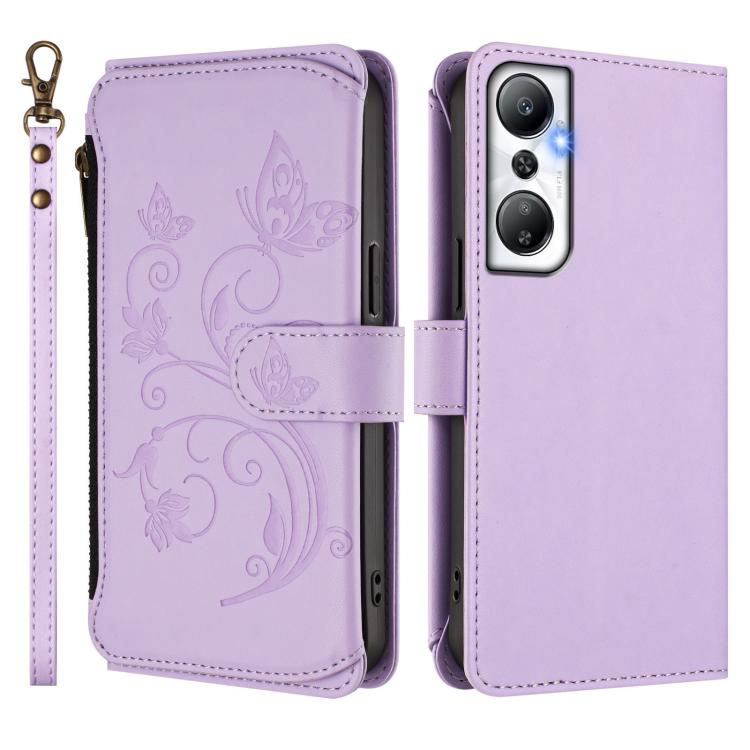 For Infinix Hot 20 4G Butterfly Love Flower Multi-card Zipper Wallet Leather Phone Case