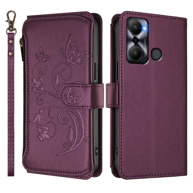 For Infinix Hot 20 Play Butterfly Love Flower Multi-card Zipper Wallet Leather Phone Case