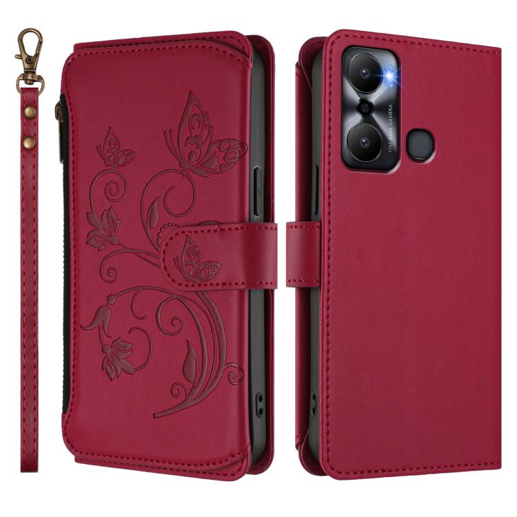 For Infinix Hot 20 Play Butterfly Love Flower Multi-card Zipper Wallet Leather Phone Case