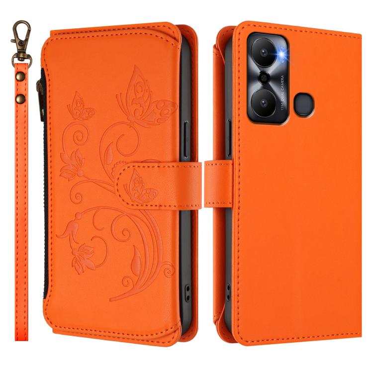 For Infinix Hot 20 Play Butterfly Love Flower Multi-card Zipper Wallet Leather Phone Case