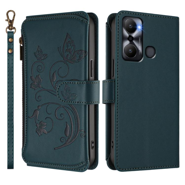 For Infinix Hot 20 Play Butterfly Love Flower Multi-card Zipper Wallet Leather Phone Case