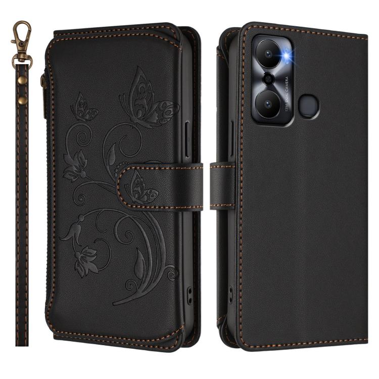 For Infinix Hot 20 Play Butterfly Love Flower Multi-card Zipper Wallet Leather Phone Case