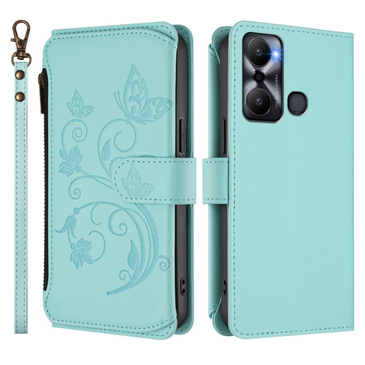 For Infinix Hot 20 Play Butterfly Love Flower Multi-card Zipper Wallet Leather Phone Case
