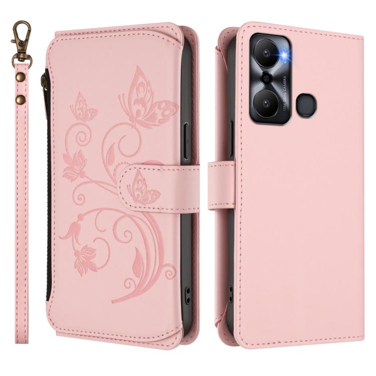 For Infinix Hot 20 Play Butterfly Love Flower Multi-card Zipper Wallet Leather Phone Case