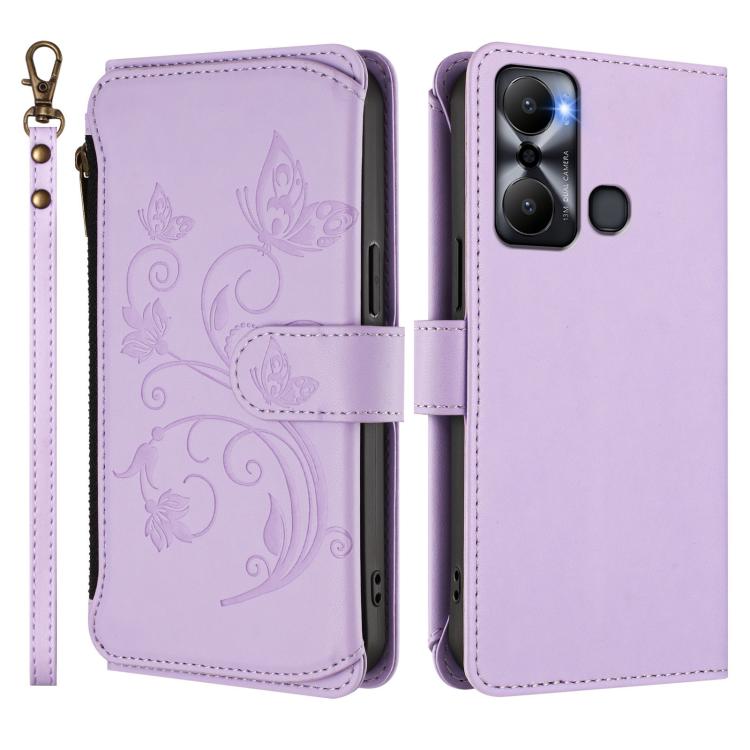 For Infinix Hot 20 Play Butterfly Love Flower Multi-card Zipper Wallet Leather Phone Case