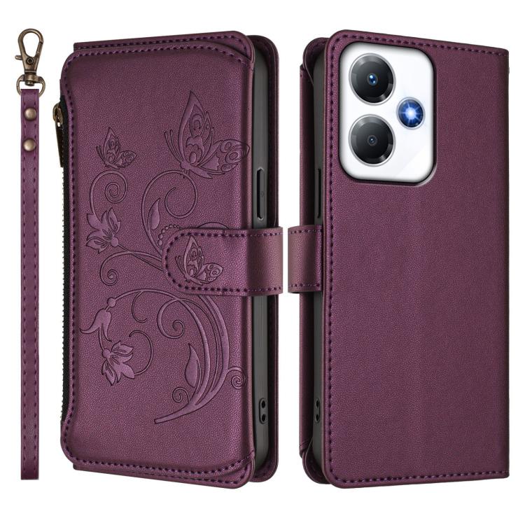 For Infinix Hot 30 Play 4G / NFC 4G Butterfly Love Flower Multi-card Zipper Wallet Leather Phone Case